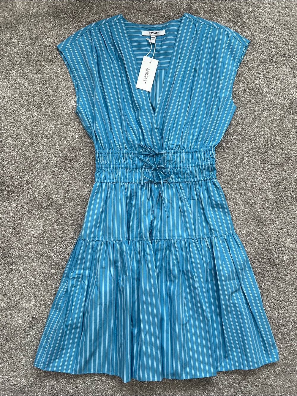 Derek Lam 10 Crosby Blue Striped Tie-Waist mini Dress NWT